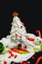 Ingredients, Christmas greeting card, snowman, Christmas tree Royalty Free Stock Photo