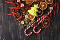 Ingredients for Christmas, winter baking cookies. Gingerbread, f Royalty Free Stock Photo