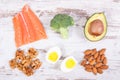 Ingredients containing omega 3 acids, unsaturated fats and fiber, healthy lifestyle, nutrition and acid diet concept Royalty Free Stock Photo