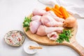 Ingredients for cooking chicken and vegetable broth, chicken soup Royalty Free Stock Photo