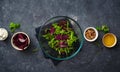 Ingredients for cooking diet summer healthy food top view preparation salad with baked beets Royalty Free Stock Photo