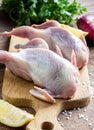 Raw uncooked quail meat