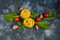 Ingredients for cooking Italian pasta. Royalty Free Stock Photo