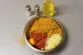 Ingredients for cooking meatballs: minced meat, breadcrumbs, mil Royalty Free Stock Photo