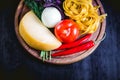 Ingredients for cooking pasta, Italian food, tasty food