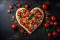 Ingredients for cooking pizza with dough in heart shape. Mediterranean healthy cuisine AI generated