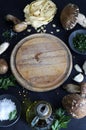 Ingredients for cooking porcini mushroom pasta. Royalty Free Stock Photo