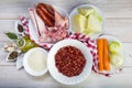 Ingredients for cooking a Portuguese feijoada