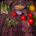 Ingredients for cooking Tabbouleh - Levantine vegetarian salad.