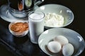 Ingredients for cooking tiramisu pancakes, sweet