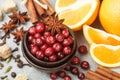 Ingredients for cooking traditional spicy winter drinks