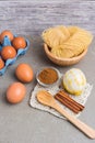Ingredients for cooking vermicelli pudding with cinnamon. Aletria is a classic Portuguese vermicelli pudding and this is a