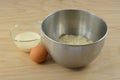 Ingredients for cornbread with mix, egg and milk