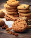 Homemade pastries with spices, nuts and raisins on a wooden table. Close-up. Christmas. A fragrant gift of handmade. Traditions. Royalty Free Stock Photo