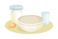 Ingredients for dough cooking. Bakery process, kneading pastry for cookies vector illustration