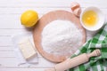 Ingredients for dough - flour, egg, butter, lemon Royalty Free Stock Photo