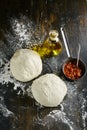 Ingredients and dough for making pizzas Royalty Free Stock Photo