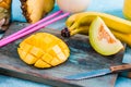 Ingredients for exotic fruit smoothie Royalty Free Stock Photo