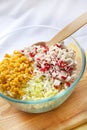 Chinese cabbage, sweet corn and surimi in a glass bowl Royalty Free Stock Photo