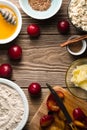 Ingredients for healthy breakfast on the wooden table vertical Royalty Free Stock Photo