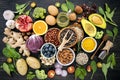 Ingredients for the healthy foods selection. Royalty Free Stock Photo