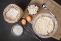 The ingredients for homemade cheesecake baking, top view