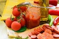 Ingredients for homemade pizza with fresh tomatoes, peppers, olives, mushroom and cheese Royalty Free Stock Photo