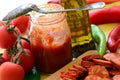 Ingredients for homemade pizza with fresh tomatoes, peppers, olives, mushroom and cheese Royalty Free Stock Photo