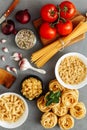 Ingredients for Italian Pasta. Flat lay. Royalty Free Stock Photo