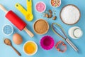 Ingredients and kitchen tools for baking cake Royalty Free Stock Photo