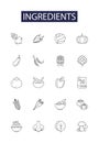 Ingredients line vector icons and signs. Commodities, Essentials, Raw materials, Elements, Constituents, Ingredients