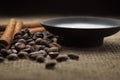 Ingredients for making delicious and aromatic coffee. coffee beans, Royalty Free Stock Photo