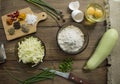 The ingredients for making fritters of zucchini