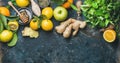 Ingredients for making immunity boosting natural hot drink in box Royalty Free Stock Photo