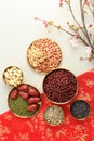 Ingredients Making Laba Porridge, Chinese Traditional Congee Served at Laba Festival. Isolated