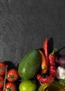 The ingredients for making Spicy Guacamole are avocado, red onion, tomato, chili, lime, cilantro, and garlic. National Royalty Free Stock Photo