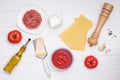 Ingredients for making traditional lasagna. M