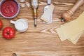 Ingredients for making traditional lasagna.