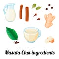 Ingredients for Masala Chai. Isolated vector object on white background. Cartoon style. Hand drawn. Royalty Free Stock Photo