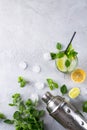 Ingredients for Mojito Cocktails or other drinks on a gray concrete Royalty Free Stock Photo