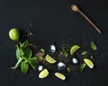 Ingredients for mojito. Fresh mint, limes, ice, sugar Royalty Free Stock Photo