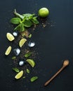 Ingredients for mojito. Fresh mint, limes, ice Royalty Free Stock Photo