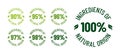 100% ingredients of natural origin vector logo icon badge concept