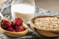 Ingredients for oatmeal with fresh fruit or smoothie Royalty Free Stock Photo