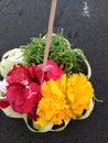 about the ingredients of offerings using a variety of typical Balinese flowers