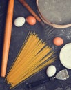 Ingredients for pasta. The cooking process. Royalty Free Stock Photo