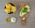 Ingredients for pasta with zucchini and garlic Royalty Free Stock Photo