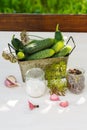 Ingredients for pickling cucumbers, vertical