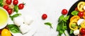 Ingredients for prepared spring salad with tomatoes, mozzarella Royalty Free Stock Photo