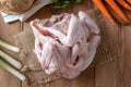 Ingredients for preparing bone broth - chicken meat and vegetables